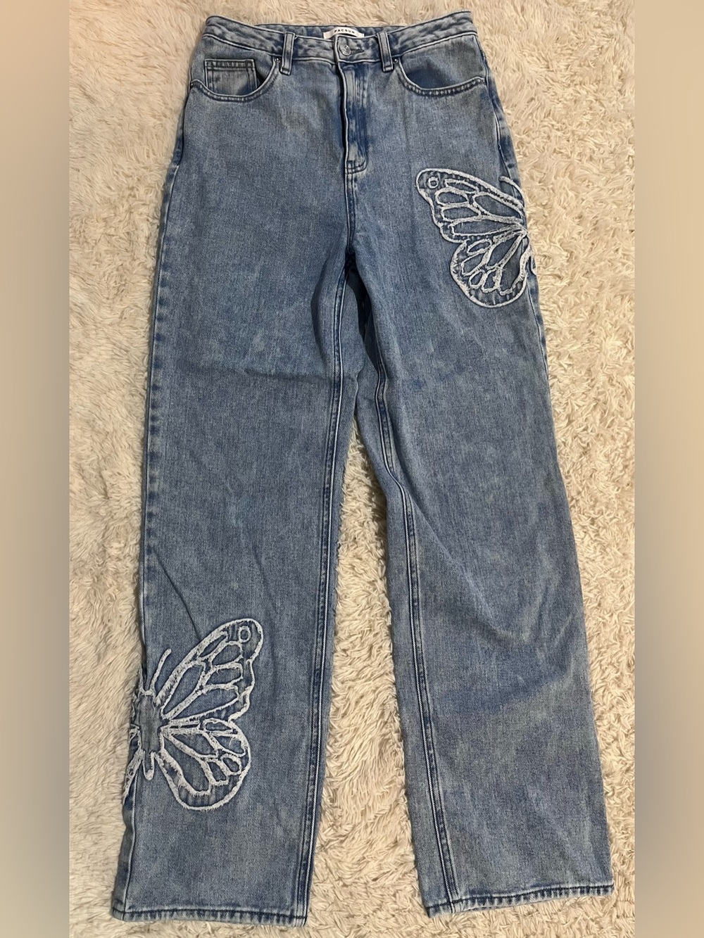 Embroidered Pacsun Butterfly Straight-Leg Jeans - Light Blue size 28